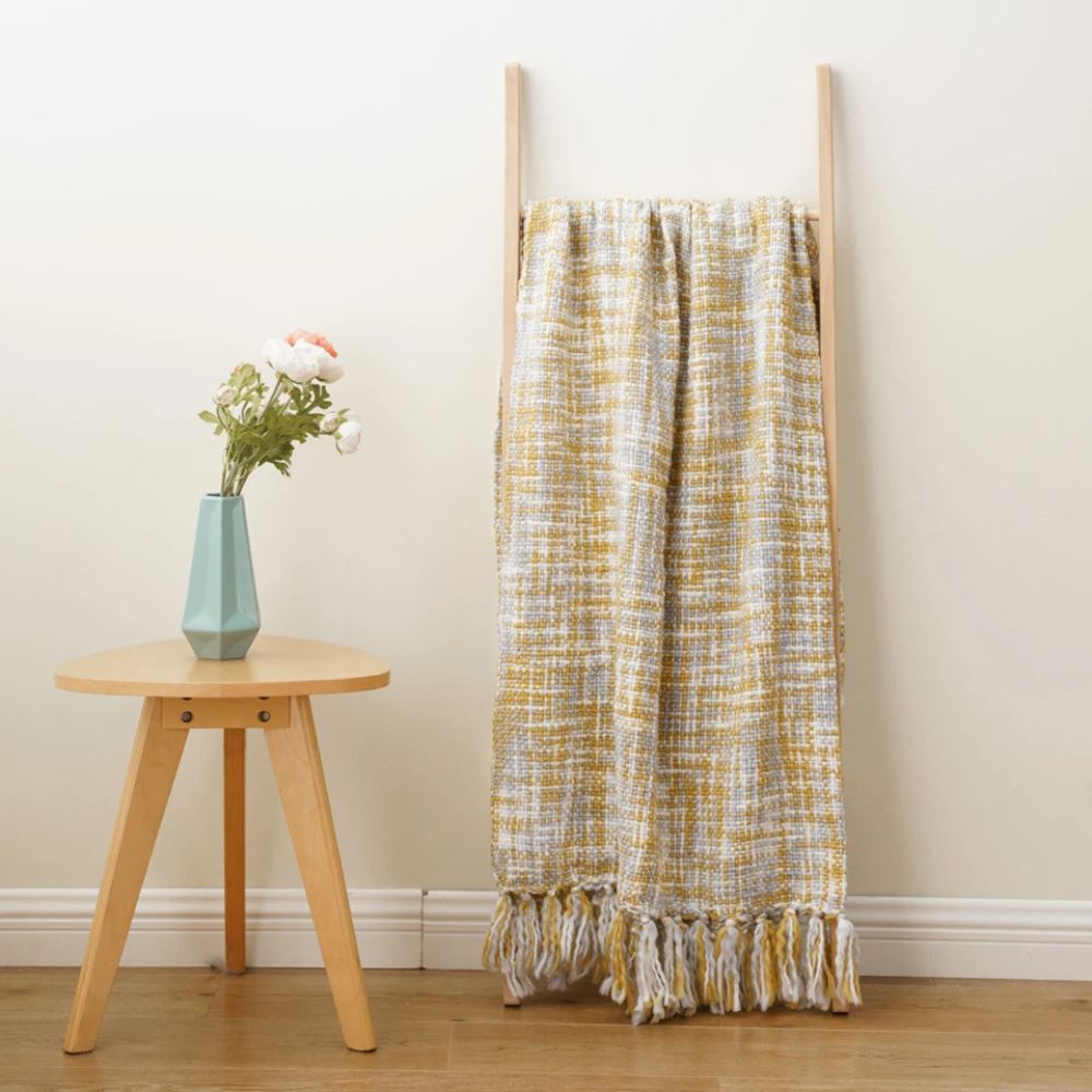 plaid canapé jaune et gris