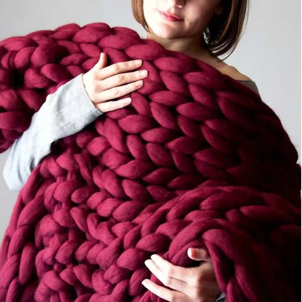Plaid en grosse laine rouge bordeaux