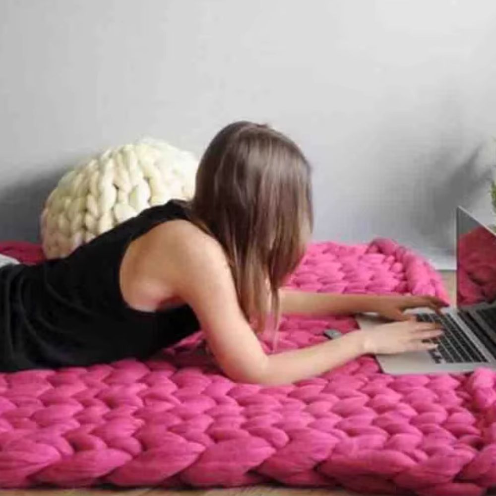 Plaid en grosse laine fuchsia
