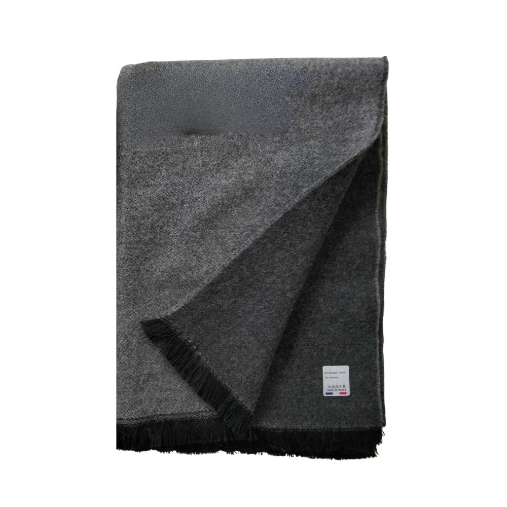 Graues und schwarzes Wollmix-Plaid aus Frankreich