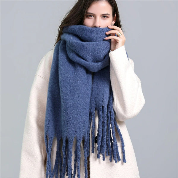 Écharpe Longue Maddison Bleu Royal Avec Franges Et Paillettes – Style Bohème Brillant
